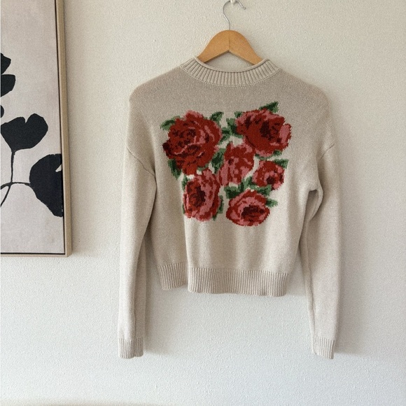 bp Tops - BP Cream Sweater with Red Floral Design